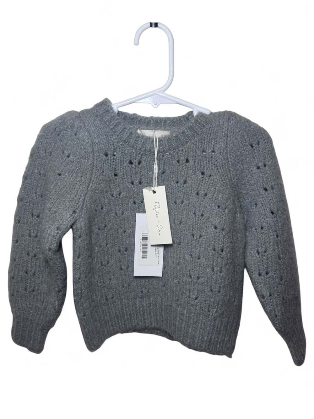 Rylee + Cru Balloon Sweater 12-18M Dusty Blue Pointelle Knit NWT